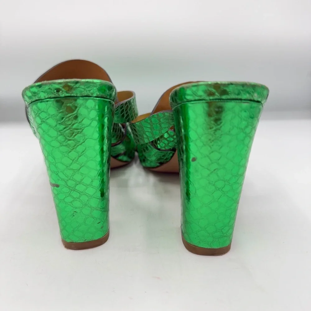 Veronica Beard Macey Green Snake Print Mules - Picture 9 of 12